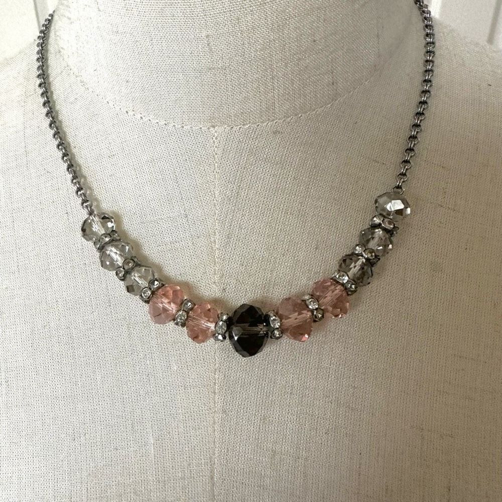 Loft grey pink crystal necklace